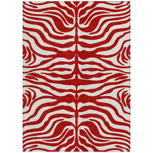 9' X 12' Red And Ivory Animal Print Washable Indoor Outdoor Area Rug