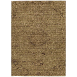 8' X 10' Brown And Tan Floral Washable Indoor Outdoor Area Rug
