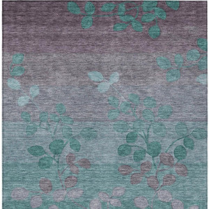 8' X 10' Teal Blue And Gray Floral Washable Indoor Outdoor Area Rug - 880016814859