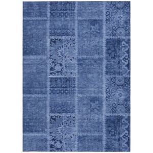 8' X 10' Navy Blue And Denim Blue Patchwork Washable Indoor Outdoor Area Rug
