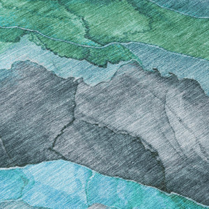 10' X 14' Teal Blue And Ivory Floral Washable Indoor Outdoor Area Rug - 880016834581