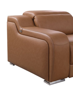 103" Chestnut Italian Leather Reclining USB Sofa - 880016502978