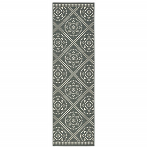 2' X 8' Grey Geometric Stain Resistant Indoor Outdoor Area Rug - 606114573883 2' X 8' Grey Geometric Stain Resistant Indoor Outdoor Area Rug - 606114573883