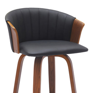 26" Black and Wood Brown Faux Leather with Solid Wood Swivel Counter Height Bar Chair - 608219166816