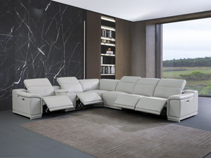 Light Gray Italian Leather Power Recline L Shape Seven Piece Corner Sectional With Console - 606114151500