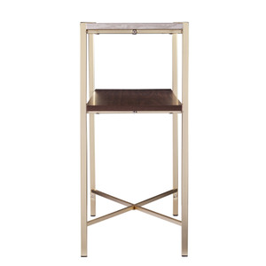 47" White Brass and Brown Faux Marble Console Table With Shelf