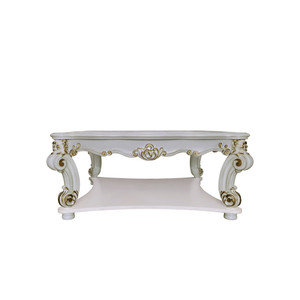 58" Ivory and Gold Wood Square Coffee Table With Shelf