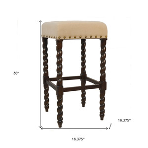 30" Cream And Espresso Solid Wood Backless Bar Height Bar Chair - 606114717904