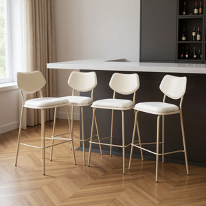 Set of Four 30" Light Gray Fabric Faux Leather and Steel Bar Height Bar Chairs