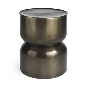 20" Antiqued Gold Iron Round Cinched Drum End Table