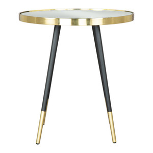 20" Gold and Black Mirrored Glass and Iron Round End Table