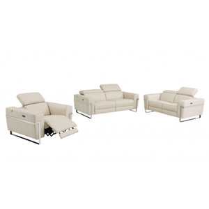 Three Piece Indoor Beige Italian Leather Six Person Seating Set Home Accent
