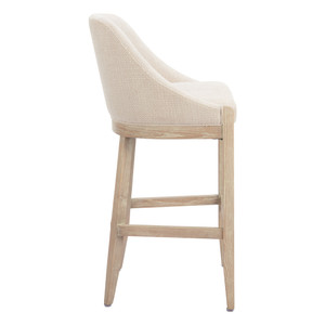 31" Beige and Natural Fabric and Solid Wood Bar Height Bar Chair