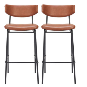 Set of Two 26" Brown And Black Faux Leather And Steel Counter Height Bar Chairs - 608219046118