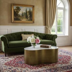 39" White And Brass Genuine Marble And Iron Free Form Solid Coffee Table