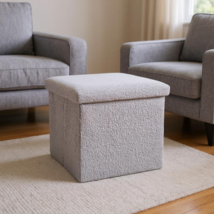 15" Gray Boucle Cube Storage Ottoman - 880016834246