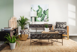 19" Gray Cotton and Brown Cube Ottoman