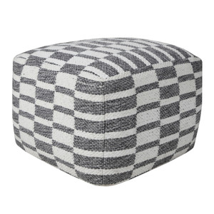 18" Gray Cotton Geometric Pouf Ottoman
