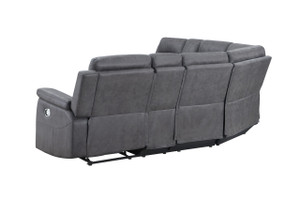 Gray Faux Leather Reclining Curved Corner Sectional With Console