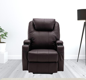 33" Brown Faux Leather Power Heated Massage Lift Assist Recliner