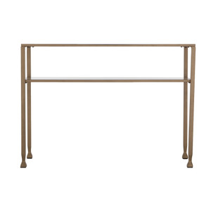 43" Clear and Gold Glass Console Table With Shelves