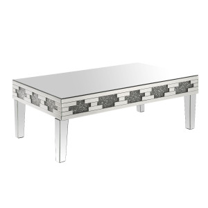 Homeroots Living Room 48" Silver Mirrored and Manufactured Wood Rectangular Coffee Table