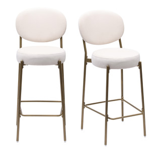 Set of Two 29" White and Gold Velvet and Metal Low Back Bar Height Bar Chairs