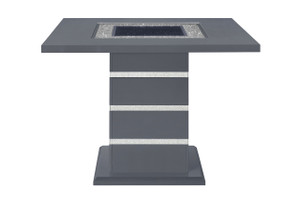 47" Dark Gray Silver And Black Glass Faux Crystal And Wood Square Bar Table