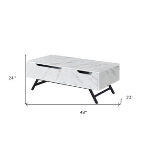 48" White and Black Wood and Steel Lift Top Coffee Table With Drawer - 880016550641