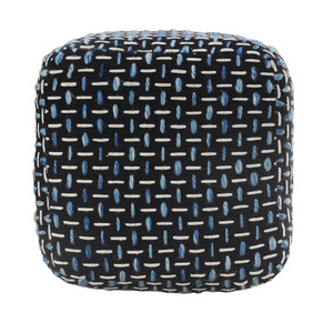 16" Black Fabric Geometric Pouf Ottoman