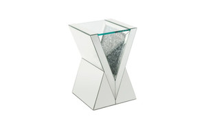 Homeroots Living Room 24" Silver and Clear Glass Square End Table, Mirrored Glass, Square Shape