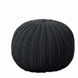 20" Black Cotton Round Pouf Ottoman