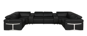 Black Italian Leather Power Reclining U Shaped Eight Piece Sectional With Console