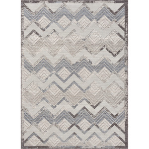 7’10"x 8’10" Pale Blue Gray Ivory Chevron Indoor Outdoor Area Rug - 606114678540