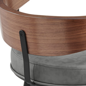 26" Gray Brown and Black Faux Leather and Iron Low Back Counter Height Swivel Bar Chair - 608219381479