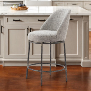 24" Gray and Black Fabric and Steel Counter Height Swivel Bar Chair