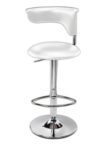 White and Silver Faux Leather and Metal Low Back Adjustable Height Bar Chair