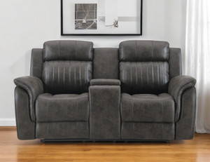 74" Gray Faux Leather Manual Reclining Loveseat With Storage