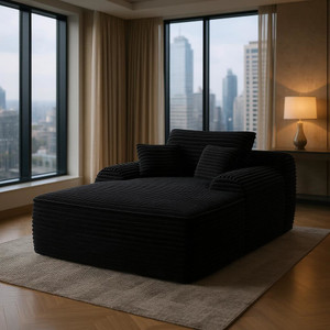 67" Black Corduroy Oversized Chaise Lounge Chair And Toss Pillows