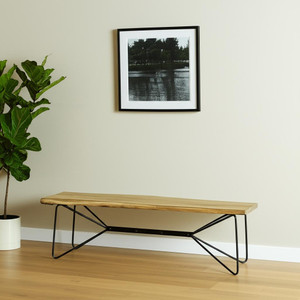 66" Natural and Black Solid Wood Live Edge Bench