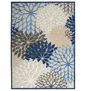 9' X 12' Blue Floral Non Skid Indoor Outdoor Area Rug - 606114454328