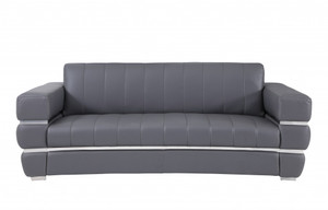 Three Piece Indoor Dark Gray Italian Leather Six Person Seating Set