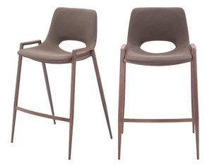 Set of Two 26" Brown Faux Leather And Steel Low Back Counter Height Bar Chairs