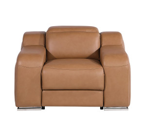 41" Chestnut Italian Leather Wall Hugger Recliner With USB