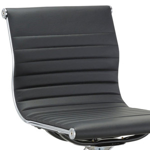 Set of Two Black and Silver Faux Leather and Metal Low Back Adjustable Height Bar Chairs Decor