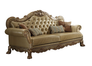 85" Bone Faux Leather Wood Sofa With Toss Pillows - 880016630244