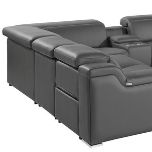 Dark Gray Italian Leather Power Reclining U Shaped Ten Piece Corner Sectional With Console - 880016614343