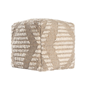 18" Ivory and Natural Cotton Jute And Wool Geometric Cube Pouf Ottoman - 880016537987