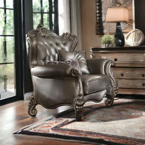 44" Silver and Platinum Faux Leather Tufted Wingback Chair - 606114787655