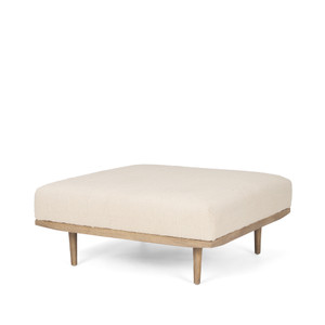 37" Beige and Brown Solid Wood and Fabric Ottoman